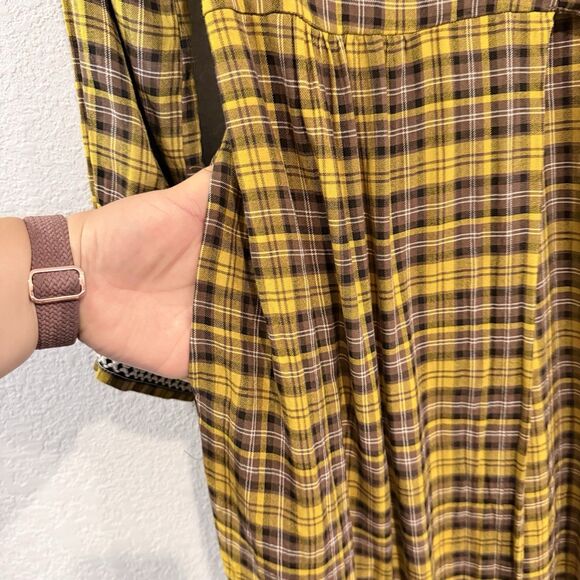 Anthropologie Dalton Wrap Maxi Dress Plaid Mustard Yellow Academia Fall Medium - Picture 9 of 16